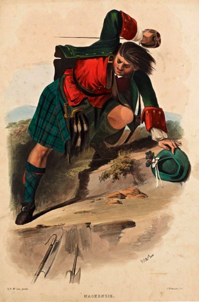 Een lithografie van een lid van de Schotse clan MacKenzie door R. R. McIan